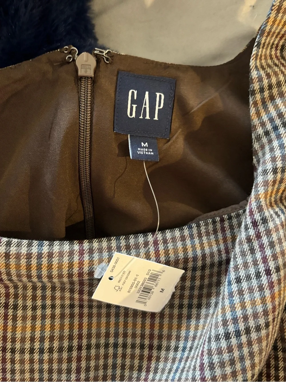 GAP Brown Plaid Square-Neck Pleated Mini Dress - Picture 7 of 8